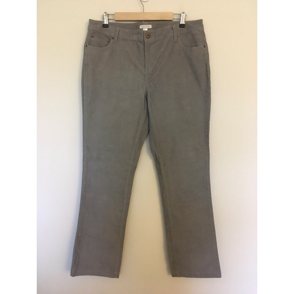Garnet Hill Sz 14 Grey Corduroy Pants Straight Leg Pockets Cotton 32.5” Inseam